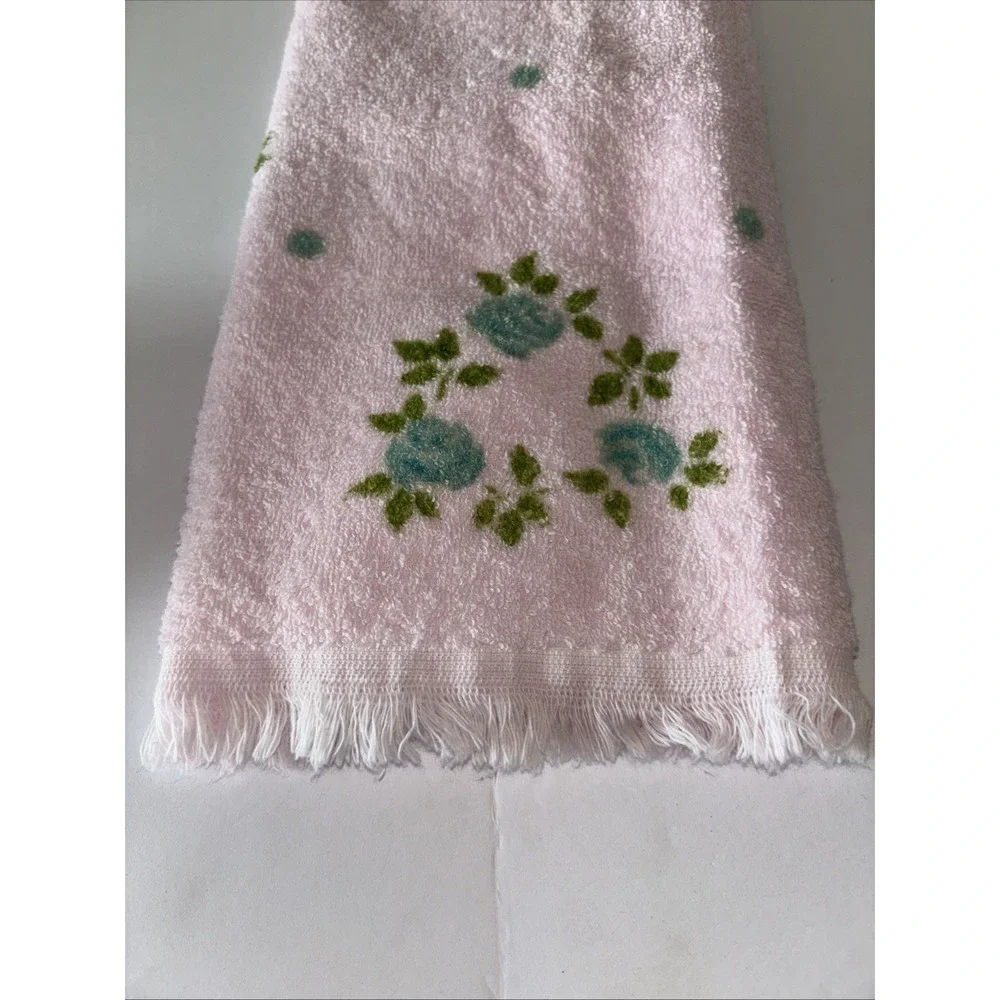 Vintage Cannon Hand Towel Floral Pink Fringe Border